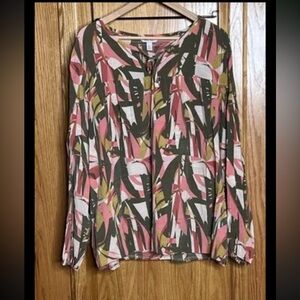 Nine West Blouse Women's XXL Keyhole V-Neck Abstract Career Preppy Contemporary